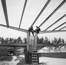 Sätra tunnelbanestation under uppbyggnad år 1965