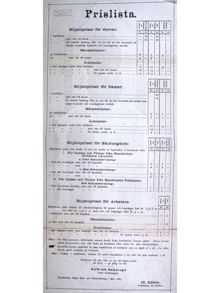 Stockholms stads bad- och siminrättning – Prislista 1884