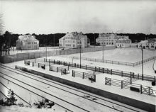 Slakthusområdet under uppbyggnad 1906-1912. Vinterbild över hagar