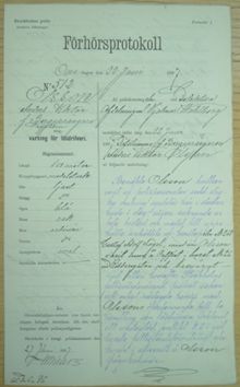F.d. bergsprängaren, dövstumme Anders Wiktor Olsson, 29, varnad för lösdriveri den 22 juni 1887 - polisförhör