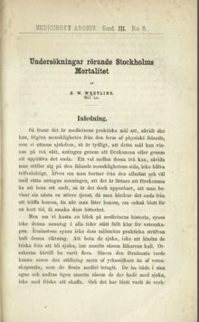 Undersökningar rörande Stockholms mortalitet av Erik Wilhelm Wretlind