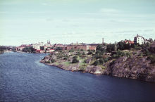 Utsikt från Essingeleden, Gröndalsbron mot öster. Gröndal t.h. och i fonden Reimersholme