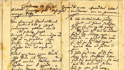 Handskriven text på gulnat papper