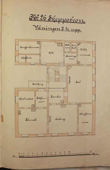 Inbrott på Skeppsbron – ritning över lägenheten 1895
