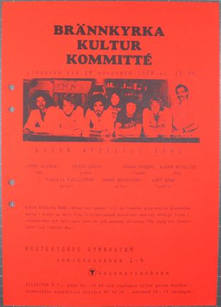 Rött blad med inbjudan till konsert från Brännkyrka kulturkommitté
