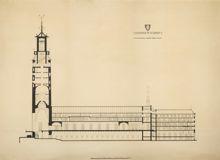 Ritning "Stockholms stadshus. Längdsektion genom Södra längan." (uppmätningsritning 1923)