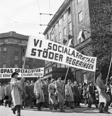 1:a majtåget i Stockholm. Huvudtalare var statsrådet Torsten Nilsson