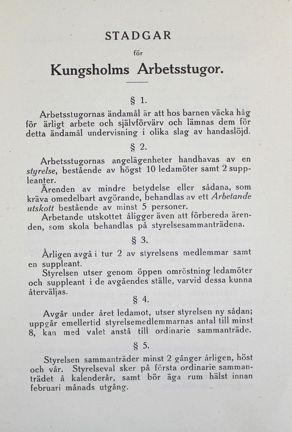 Bilden föreställer stadgarna för arbetsstugan