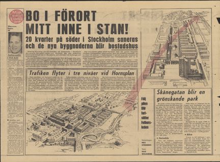 En illustrerad artikel från aftonbladet med en vy över västra Tantoområdets bebyggelse med fatbursleden