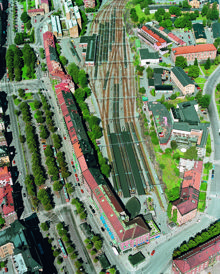 Flygfoto över Östra station